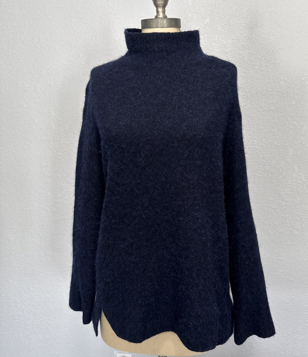 Vince Blue Fuzy Mock Neck Sweater Womens S Modal Alpaca Cotton Polyester Blend